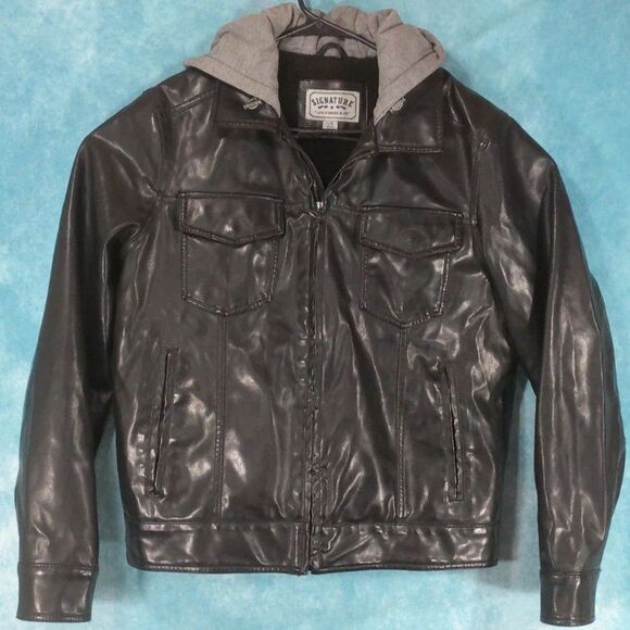 Signature by Levi Strauss Other - Signature Levi Strauss Faux Leather Heavy Hoodie Jacket, Sherpa Lined, Size L